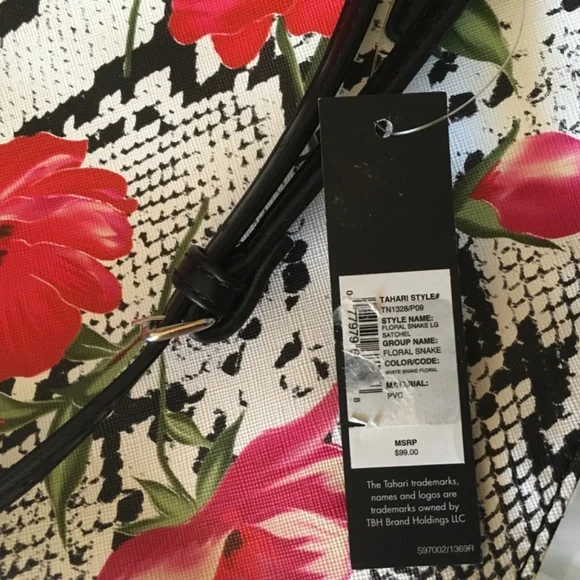 Tahari Floral Snake Satchel. - Picture 4 of 9